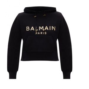 Balmain Crystal-Embellished Cropped Hoodie